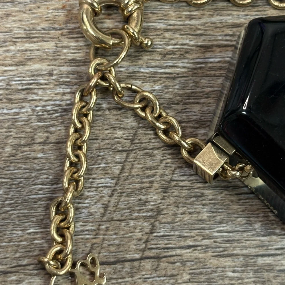 Dsquared2 Vintage Black Lucite Gold Tone Logo Chain Bracelet Made in Italy